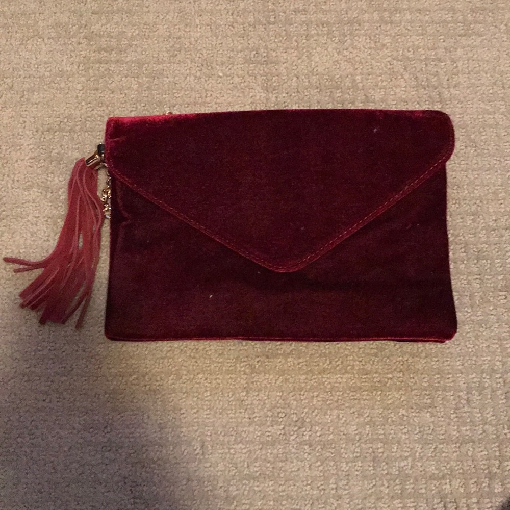 Shoulder Clutch. Suede, Maroon.